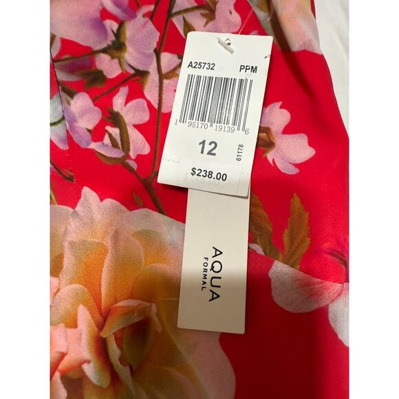 NWT Aqua‎ Red Floral Halter Formal Maxi Dress Size 12 Tie Back - Picture 5 of 14
